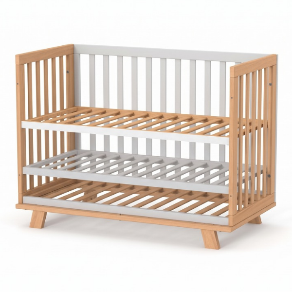 Dětská postýlka Lussi Gekko Kids 120x60. Bílá / Přírodní Buk